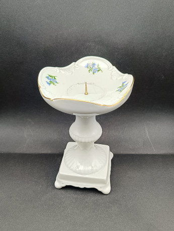 Подсвечник винтажный Lichte "Незабудки" в пастельных тонах, с позолотой, костяной фарфор, 19 х 13 см, Германия, 1970-80гг.