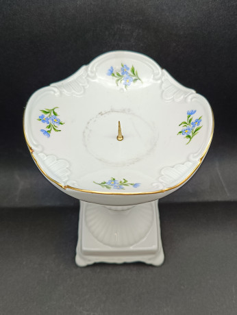 Подсвечник винтажный Lichte "Незабудки" в пастельных тонах, с позолотой, костяной фарфор, 19 х 13 см, Германия, 1970-80гг.