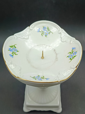 Подсвечник винтажный Lichte "Незабудки" в пастельных тонах, с позолотой, костяной фарфор, 19 х 13 см, Германия, 1970-80гг.