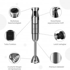 KLAMER KLAMER Stabmixer KLAMER Stabmixer Set 800 Watt, 4 in 1 Purierstab Edelstahl mit stufen…  Ручной блендер KLAMER Набор ручных блендеров KLAMER мощностью 800 Вт, очищающий стержень 4 в 1 из нержавеющей стали с…