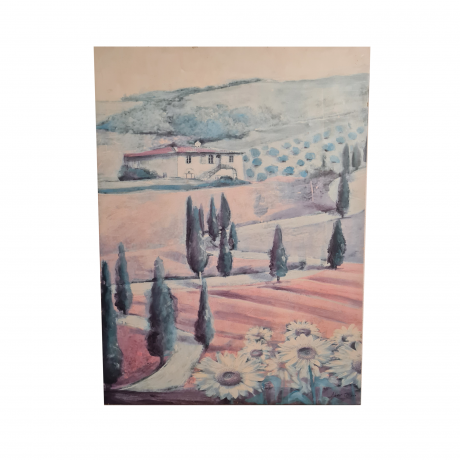 Картина винтажная Aler Corane "Пейзаж с домиком и цветами", 77 x 57 см, Германия, 1960-1970гг.