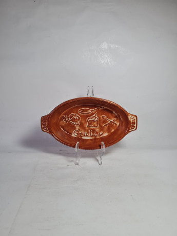 Блюдо винтажное Drei KERA с ручками, коричневая керамика, 23 x 12,5 x 5 см, Италия, 1960-70гг.