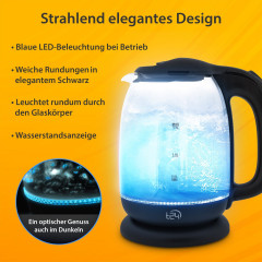 T24 T24 Wasserkocher Borosilikatglas Wasserkocher mit LED 2200 Watt 1,7 Liter THV schwarz, 1.7 l, 2200 W  Чайник T24 Чайник из боросиликатного стекла со светодиодной подсветкой 2200 Вт 1,7 л THV черный, 1,7 л, 2200 Вт