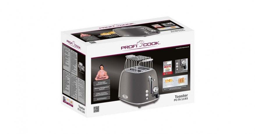 ProfiCook ProfiCook Toaster Vintage PC-TA 1193 anthrazit/chrom, 815 Watt, fur 2 Scheiben Toast anthrazit/chrom Тостер ProfiCook Vintage PC-TA 1193 антрацит/хром, 815 Вт, на 2 ломтика тостов