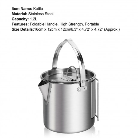 farfi Reise-Wasserkocher 1,2 l tragbarer Outdoor-Camping-Wasserkocher mit Klappgriff, Edelstahlgehause  Farfi Дорожный чайник 1,2 л Портативный уличный походный чайник со складной ручкой Корпус из нержавеющей стали