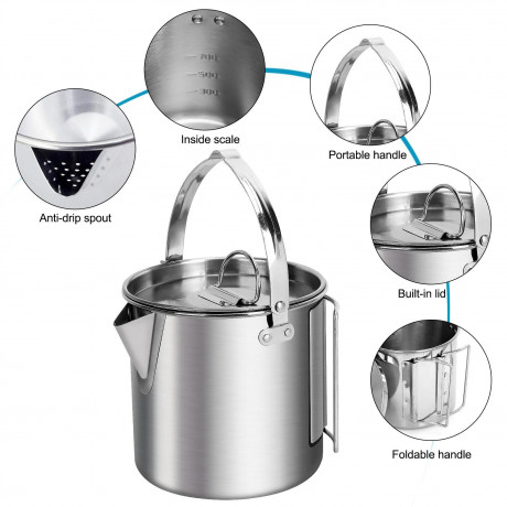 farfi Reise-Wasserkocher 1,2 l tragbarer Outdoor-Camping-Wasserkocher mit Klappgriff, Edelstahlgehause  Farfi Дорожный чайник 1,2 л Портативный уличный походный чайник со складной ручкой Корпус из нержавеющей стали