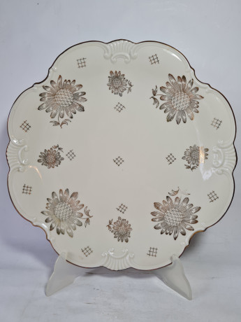 Тарелка винтажная сервировочная Johann Seltmann Vohenstrauß Bavaria, золотые подсолнухи, фарфор, 31 x 3,5 см, Германия, 1960-70гг.