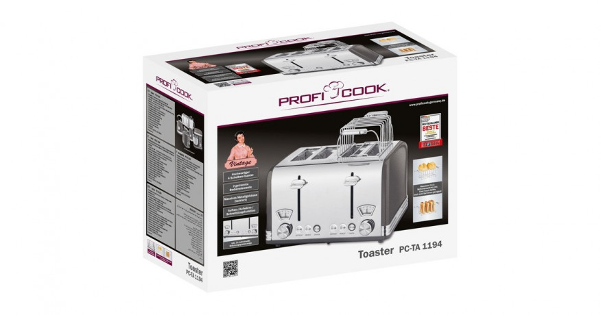 ProfiCook ProfiCook Toaster Vintage PC-TA 1194 anthrazit/chrom, 1.630 Watt, fur 4 Scheiben Toast  anthrazit/chrom Тостер ProfiCook Vintage PC-TA 1194 антрацит/хром, 1630 Вт, на 4 ломтика тостов