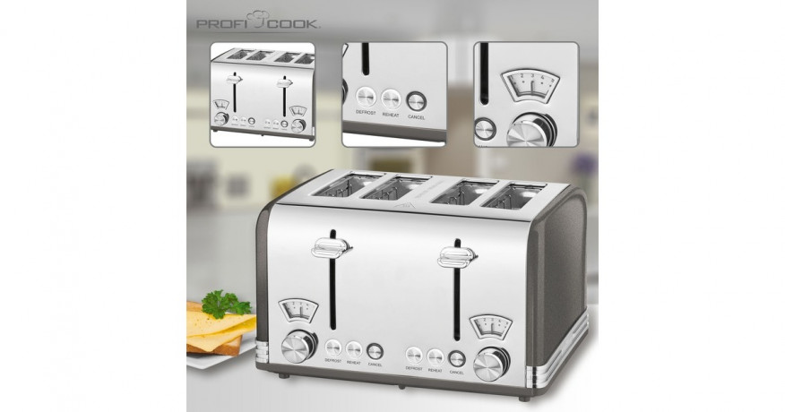 ProfiCook ProfiCook Toaster Vintage PC-TA 1194 anthrazit/chrom, 1.630 Watt, fur 4 Scheiben Toast  anthrazit/chrom Тостер ProfiCook Vintage PC-TA 1194 антрацит/хром, 1630 Вт, на 4 ломтика тостов