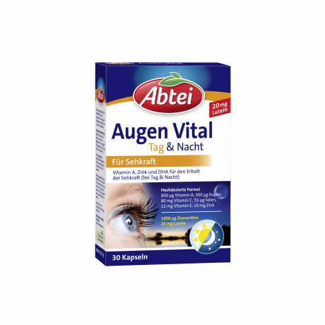 Abtei Augen Vital Tag & Nacht Kapseln, 3stk x 30 St (90st), Витаминный комплекс А, C, E, B2, DHA, цинк, селен и медь для глаз: день и ночь, 3 упаковки по 30 штук