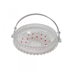 Конфетница винтажная Walther Glas, с красным декором, стекло, 18 x 6,5 см, Германия, 1960-70гг.