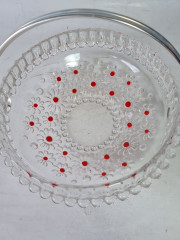Конфетница винтажная Walther Glas, с красным декором, стекло, 18 x 6,5 см, Германия, 1960-70гг.