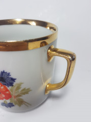 Royal Dux Bohemia Czechoslovakia Чашка с ручкой &quot;Красные маки&quot; с позолоченной цифрой 70, 9,5см x 12см, Чехословакия, 1960-70гг.