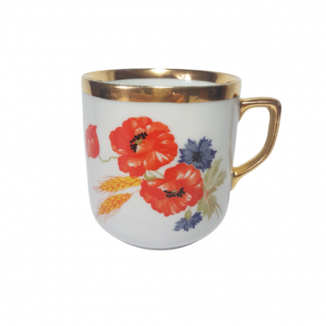 Royal Dux Bohemia Czechoslovakia Чашка с ручкой "Красные маки" с позолоченной цифрой 70, 9,5см x 12см, Чехословакия, 1960-70гг.