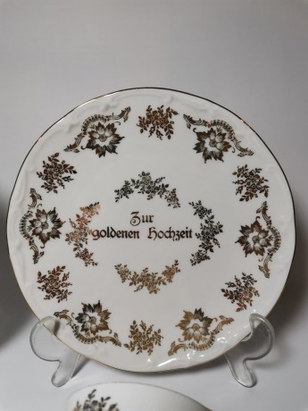 Чайный набор винтажный Bareuther Waldsassen Bavaria "Золотая свадьба", с позолотой, на 2 персоны, 6 предметов, фарфор, Германия, 1960-70гг.