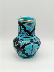 Кувшин винтажный Azoz Al Charaz, бирюзово-черный, с позолоченным кантом, керамика, 10 х 12.5 см, Тунис, 1970-80гг.
