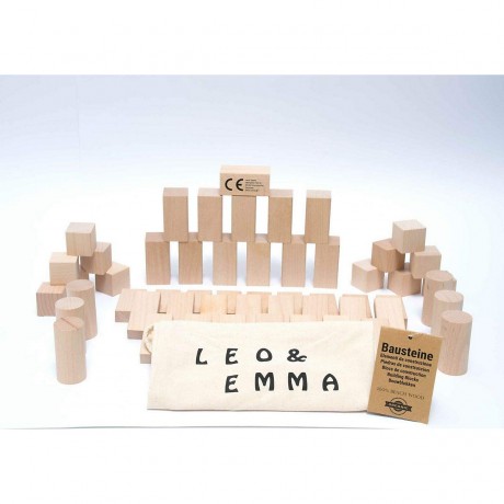 LEO EMMA Holzspielzeug Oko Holzbausteine 54teilig in schonem Baumwollbeutel Деревянная игрушка Око деревянные строительные блоки 54 штуки в красивом хлопковом мешочке