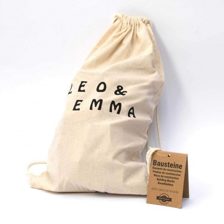 LEO EMMA Holzspielzeug Oko Holzbausteine 54teilig in schonem Baumwollbeutel Деревянная игрушка Око деревянные строительные блоки 54 штуки в красивом хлопковом мешочке
