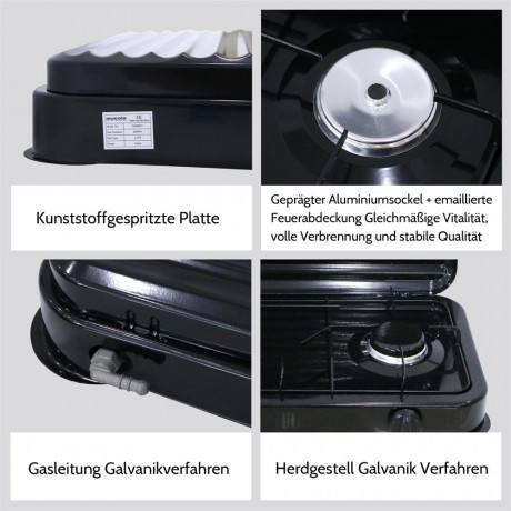 Mucola Mucola Gaskocher Campingkocher 4 flammig Gaskocher Camping Kochfeld Metall Gasbrenner, (1-St), Flamme stufenlos regulierbar durch Drehknopf  Газовая плита Mucola, походная плита, 4 пламени, газовая плита, походная плита, металлическая газовая горел