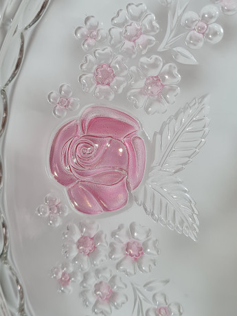 Набор сервировочных блюд Walther Glas с розовым декором, стекло, 2 шт., Германия, 1960-70гг.