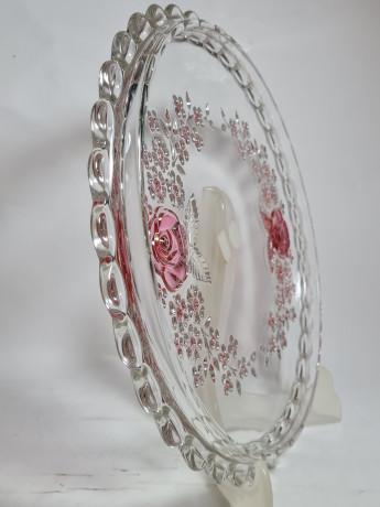 Набор сервировочных блюд Walther Glas с розовым декором, стекло, 2 шт., Германия, 1960-70гг.