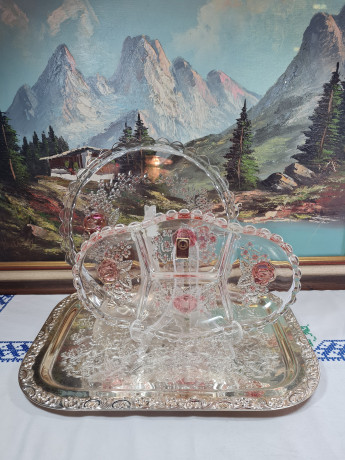 Набор сервировочных блюд Walther Glas с розовым декором, стекло, 2 шт., Германия, 1960-70гг.