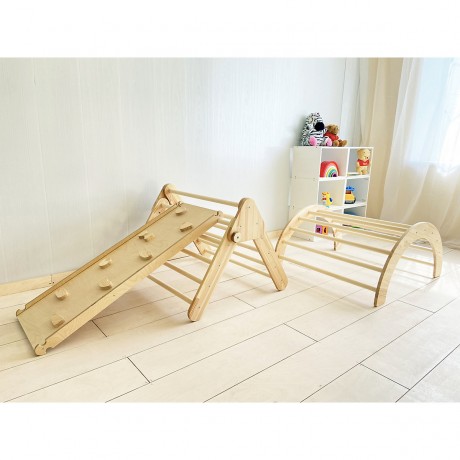 Woodwork for Kids 3-teiliges Piklerset Massivholz mit Kletterdreieck Набор из 3-х частей для пиклера из массива дерева с треугольником для лазанья