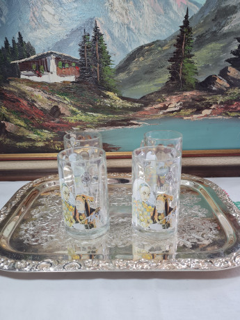 Немецкие пивные кружку винтажные Rastal / Fuftenberg с изображением шутов, стекло, 0.25 л, 12.5 см, 4 шт., Германия, 1970-80гг.