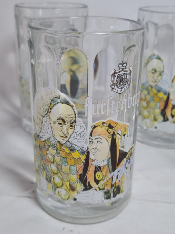 Немецкие пивные кружку винтажные Rastal / Fuftenberg с изображением шутов, стекло, 0.25 л, 12.5 см, 4 шт., Германия, 1970-80гг.