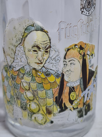 Немецкие пивные кружку винтажные Rastal / Fuftenberg с изображением шутов, стекло, 0.25 л, 12.5 см, 4 шт., Германия, 1970-80гг.