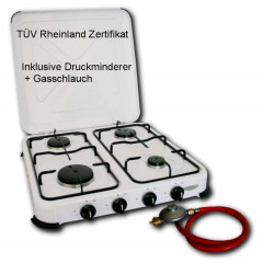 Kaminbau Mierzwa Kaminbau Mierzwa Gaskocher 4 flammiger Campingkocher, (Inkl. 80cm Anschlussschlauch und Druckminderer), Gasherd Gasofen  Газовая плита Kaminbau Mierzwa, 4-х пламенная походная печь (включая соединительный шланг 80 см и редуктор давления),