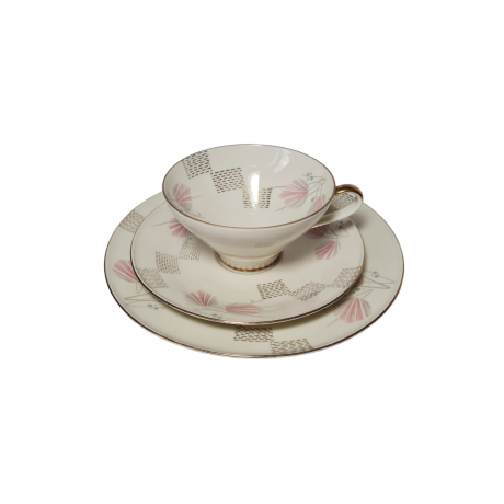 Mitterteich Bavaria Фарфоровое чайное трио с цветочным и геометрическим узором, Германия, 1960-70гг.