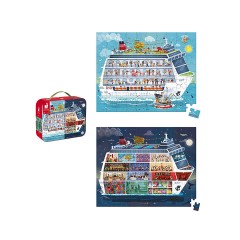 Janod Puzzlekoffer Kreuzfahrt Tag  Nacht Doppelpuzzle 200 Und 100 Teile Кейс-пазл Cruise Day Night Double Puzzle 200 и 100 деталей