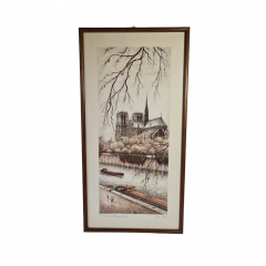 Картина винтажная Kunsthaus Schaller KG / Otriz Alfau &quot;Собор Парижской Богоматери&quot;, под стеклом, 55 x 28 см, Германия, 1960-1970гг.