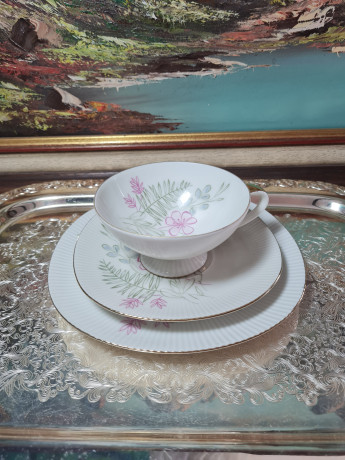 Чайное трио винтажное Jaeger&Co / PMR Bavaria с нежным цветочным декором, фарфор, Германия, 1970-80гг.