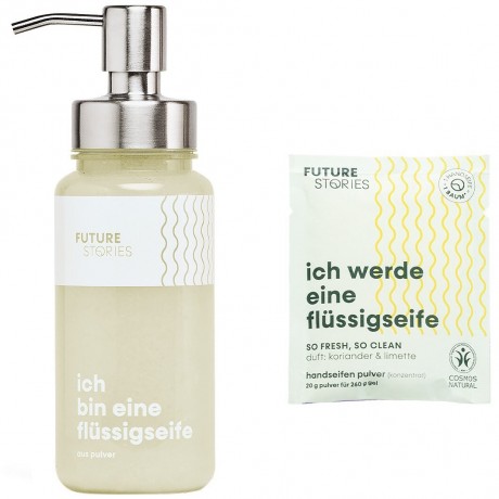 FUTURE STORIES Starterset Flussigseife Pulver Koriander & Limette inkl. Pumpspender Стартовый набор жидкого мыльного порошка с кориандром и лаймом, включая помпу-дозатор
