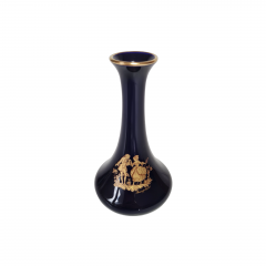 Ваза винтажная Limoges Castel France, черный фарфор с изображением влюбленной пары 22 K золото, 15 x 7,5 см, Франция, 1960-70гг.