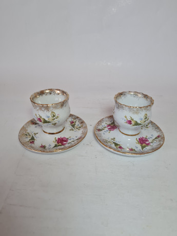 Подставки для яиц винтажные HS Chodziez Poland, белый фарфор с цветочным рисунком и обильной позолотой, 2шт х 7x 10 см, Польша, 1960-70гг.