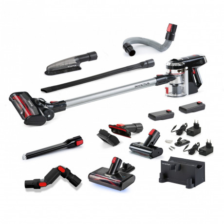 Genius Genius Akku-Stielstaubsauger INVICTUS X9 kabelloser Staubsauger, Deluxe-Set 23-tlg., beutellos HEPA Filter, LED Ladestation freistehend UV Licht Burste Беспроводной пылесос Genius Беспроводной пылесос INVICTUS X9, роскошный набор из 23 предметов,