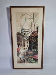 Картина винтажная Kunsthaus Schaller KG / Otriz Alfau &quot;Площадь Тертр в Париже&quot;, под стеклом, 55 x 28 см, Германия, 1960-1970гг.