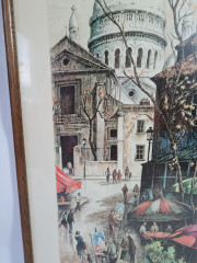 Картина винтажная Kunsthaus Schaller KG / Otriz Alfau &quot;Площадь Тертр в Париже&quot;, под стеклом, 55 x 28 см, Германия, 1960-1970гг.