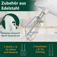 CLATRONIC CLATRONIC Handmixer HM 3014, starker 250W Handmixer, 5 Stufen, Edelstahl, Weiss  Ручной миксер CLATRONIC HM 3014, мощный ручной миксер мощностью 250 Вт, 5 уровней, нержавеющая сталь, белый