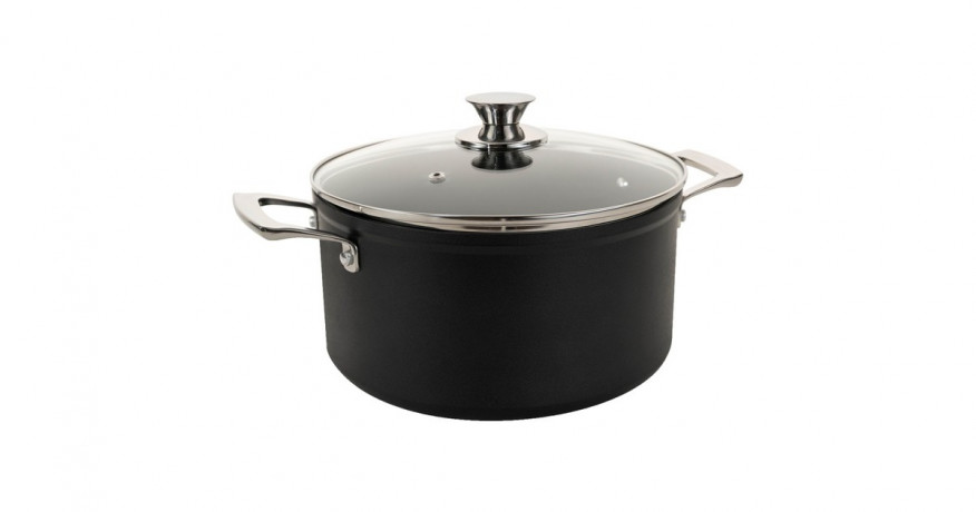 Cerafit Cerafit Plasma Topf O 24cm schwarz/edelstahl, mit Design-Glasdeckel  schwarz/edelstahl Кастрюля Cerafit Plasma O 24см, черный/нержавеющая сталь, с дизайнерской стеклянной крышкой