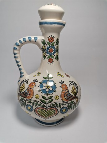 Кувшин винтажный Ulmer Keramik с цветами и птицами, керамика, 25 см, Германия, 1959 год.