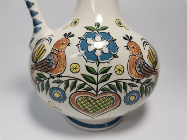 Кувшин винтажный Ulmer Keramik с цветами и птицами, керамика, 25 см, Германия, 1959 год.