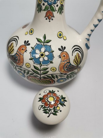 Кувшин винтажный Ulmer Keramik с цветами и птицами, керамика, 25 см, Германия, 1959 год.