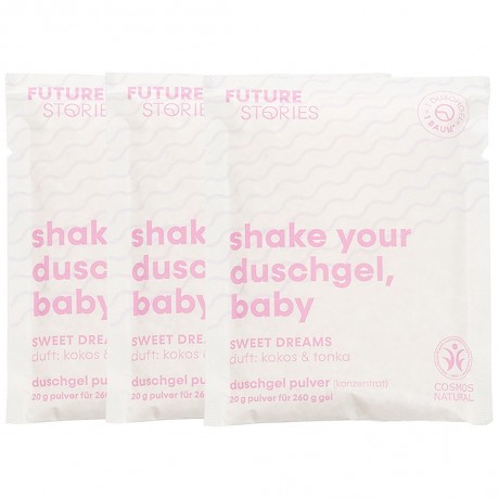 FUTURE STORIES Duschgel Pulver 3er Set Kokos & Tonka Набор гелей для душа из 3 кокосов и бобов тонка