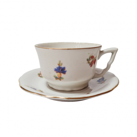 Bavaria Винтажная кофейная пара с позолоченным ободком и витиеватой ручкой "Букеты цветов", Германия, 1960-70гг.