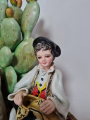 A.Manilda C4 Винтажная статуэтка &quot;Мужчина и девушка с собакой у кактуса&quot;, 28,5см x 28,5см, Германия, 1960-70гг.