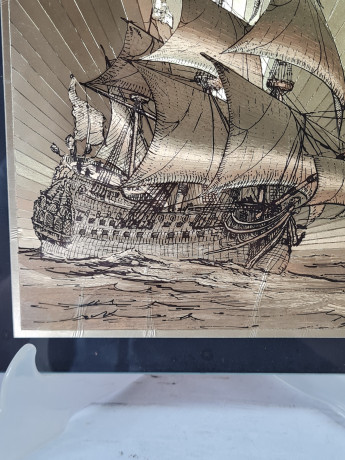 Картина винтажная "Парусник", фольга, под стеклом, 24 x 18 см, Германия, 1960-70гг.